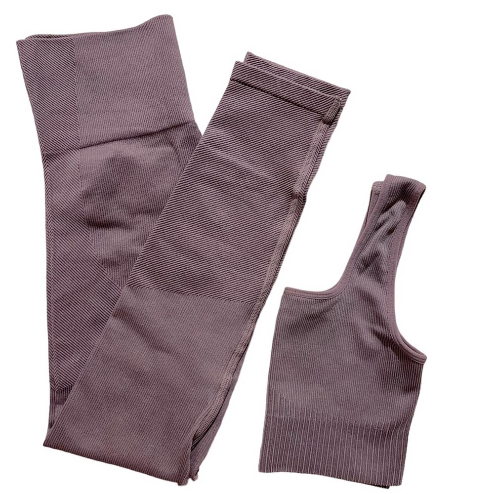 Joy Lab Women's High-Rise Ribbed Seamless Leggings & bralette in mauve size XS